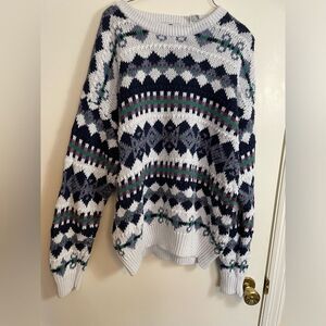 Vintage Men’s 80’s crew Neck long Sleeve heavy Sweater in Blue and White Size L